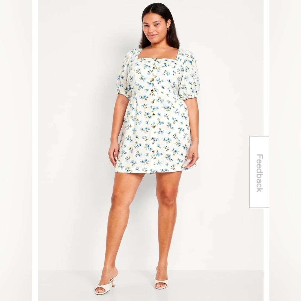 Puff-Sleeve Linen-Blend Mini Dress Kentucky Derby